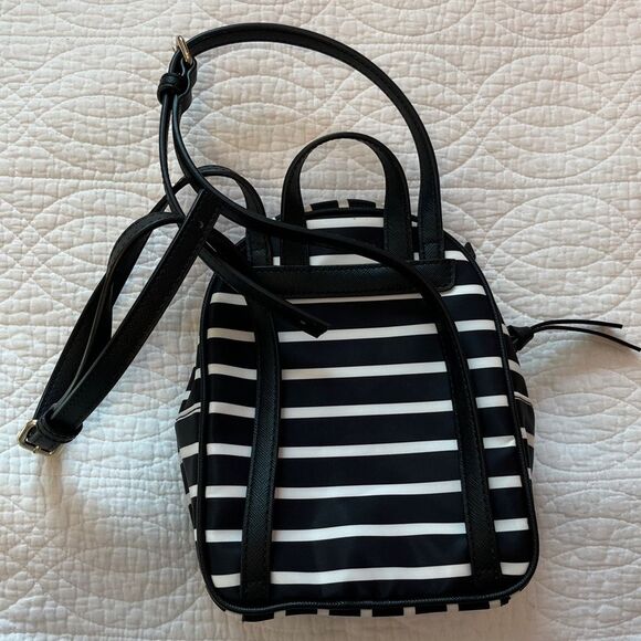 Kate Spade Wilson Road Mini Bradley French Stripe Nylon Backpack Black White New - Picture 6 of 9
